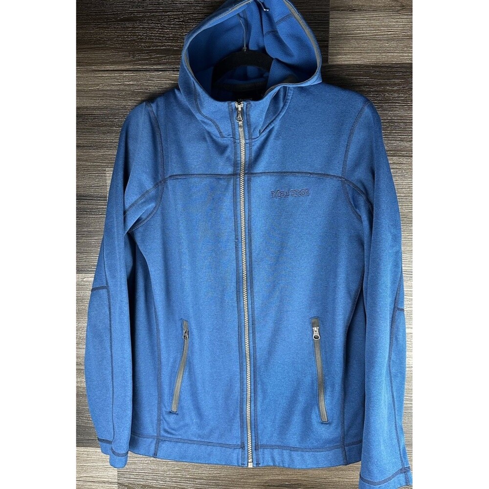 Marmot Jacket Womens Small Blue Fleece Lined Full Zip Hoodie Pockets Outdoor